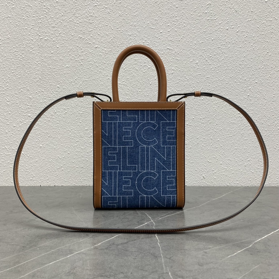 Celine Mini Vertical Cabas In Triomphe Canvas And Calfskin With Celine Print Blue 193302